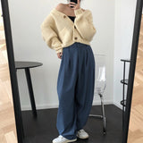 Hulianfu Spring and Autumn Women's Casual Solid Color High Waist Loose Wide Leg Pants