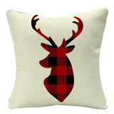 HULIANFU Linen Red Scottish Plaid Christmas Cushions Case Reindeer Trees Snowflakes Print Christmas Decorative Pillows for Sofa Couch Bed