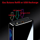 HULIANFU New Windproof Metal Dual Plasma Arc Lighter Jet USB Torch Lighter Gas Electric Butane Chargeable Pipe Cigar Lighter Gadgets
