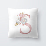 HULIANFU Pink Letter Decorative Floral Pillow Gold Alphabet Cushion for Sofa Polyester Pillowcase Decoration Salon