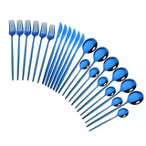 HULIANFU Pink Gold Cutlery Set Stainless Steel Dinnerware Set 24Pcs Knives Forks Coffee Spoons Flatware Set Kitchen Dinner Tableware Set
