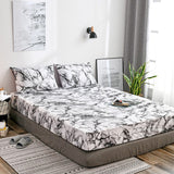 HULIANFU Nordic Mirco Fiber Marble Print Fitted Bed Sheet Single Elastic Band Double Bed Linen Home Soft Comfortable King Size Bedsheet