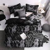 HULIANFU Luxury Black Bedding Set Queen King SIngle Full Size Polyester Bed Linen Duvet Cover Set Modern Bird Plaid Anime With Pillowcase