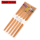 HULIANFU Reusable 5 Pair Set Handmade Bamboo Japanese Style Natural Wood Chopsticks Sushi Food Cat Flower Multi Color Wooden Chop Sticks
