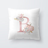 HULIANFU Pink Letter Decorative Floral Pillow Gold Alphabet Cushion for Sofa Polyester Pillowcase Decoration Salon