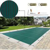 HULIANFU VEVOR Pool Safety Cover Rectangle Inground Pool Cover Green Mesh Solid Pool Safety Cover for Winter Safety Swimming Pool Cover