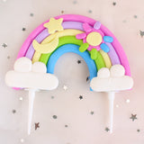 HULIANFU Rainbow Cake Topper Star Cloud Cupcake Decor Sofa Clay Cake Decor Baby Shower One 1st Happy Birthday Party Decor Kids Girl Boy