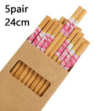 HULIANFU Reusable 5 Pair Set Handmade Bamboo Japanese Natural Wood Chopsticks Sushi Food Cat Flower Multi color Wooden Chop sticks
