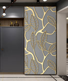 HULIANFU  Simulation Of Gilt Leaves DIY Door Stickers Home Decoration Wall Sticker Kitchen Art Mural Peel &amp; Stick Waterpoof PVC Wallpaper