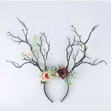 HULIANFU 2023 Christmas Headband Antlers Deer Horns Fairy Tale Flower Tree Branch Retro Hair Hoop Crown Festival Party Props Xmas Costume