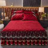 HULIANFU Luxury Super Soft Crystal Velvet Fleece Lace Ruffles Quilted Bed Skirt Mattress Cover Bedspread Pillowcase Bedding Home Textiles