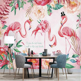 HULIANFU milofi factory custom wallpaper mural 3d nordic flamingo flower plant background wallpaper mural