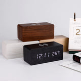 HULIANFU Modern Wooden Wood Digital LED Desk Alarm Clock Thermometer Wireless Charger With Qi Wireless Charging Pad Alarm Clock LED