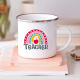 HULIANFU Rainbow Teacher Printed Enamel Mug Creative Retro Coffee Water Cups Drink Dessert Milk Cup Mugs Handle Drinkware Teacher Gifts