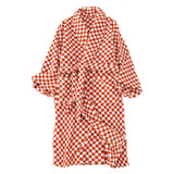 HULIANFU Luxurious Towels Plaid Retro Checkerboard Cotton Bathrobe Women Robe Soft Sleepwear Kimono Warm Bath Robes Coat Towel Homewear