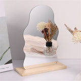 HULIANFU Makeup Mirror Ins Irregular Acrylic Decorative Mirror Wooden Base Cosmetic de maquillaje Beauty Tools Korean style