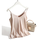 Spaghetti Strap Top Women Halter V Neck Basic White Cami Sleeveless Satin Silk Tank Tops Women'S Summer Camisole Plus Size