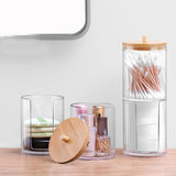 HULIANFU Makeup Cotton Pad Organizer Bathroom Storage Box For Cotton Swabs Cosmetics Jewelry Makeup Remover pad Container with Bamboo Lid