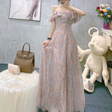 Hulianfu Vintage Chiffon Midi Dress Women Floral Print Design Korean Party Split Dress Female Summer Evening Beach Boho Dress 2021 Casual