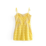 Hulianfu Women Summer Dress Female Sexy Lace Cutout Pattern Stitching Three-dimensional Chest Support Thin Suspenders Mini Dresses Woman