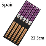 HULIANFU Reusable 5 Pair Set Handmade Bamboo Japanese Natural Wood Chopsticks Sushi Food Cat Flower Multi color Wooden Chop sticks
