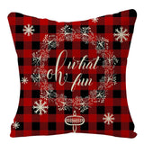 HULIANFU Linen Red Scottish Plaid Christmas Cushions Case Reindeer Trees Snowflakes Print Christmas Decorative Pillows for Sofa Couch Bed