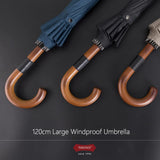 HULIANFU Parachase Big Umbrella Wooden Windproof 16 Ribs Business Japanese Long Handle Umbrella Rain Women Men 120cm Golf Clear Umbrella