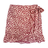 hulianfu Women Skirt  Summer New High Waist Lace Up Elastic Short Skirt Ruffled Irregular Leopard Print Zipper Skirt Casual Beachwear