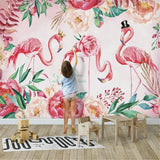 HULIANFU milofi factory custom wallpaper mural 3d nordic flamingo flower plant background wallpaper mural