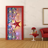HULIANFU 2023 Christmas Light Red Five-Pointed Star Wallpaper Pvc Self-Adhesive Waterproof Mural Picture 3D Restaurant Door Stickers Christmas