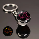 HULIANFU New 12 Constellation key ring Starry Sky Luminous Keychain Time Stone Glass Ball Key Chain Accessories Pendant Key Chain Gifts