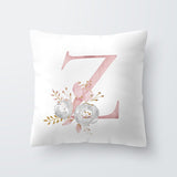 HULIANFU Pink Letter Decorative Floral Pillow Gold Alphabet Cushion for Sofa Polyester Pillowcase Decoration Salon