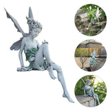HULIANFU Tudor And Turek Resin Sitting Fairy Statue Garden Ornament Porch Sculpture Yard Craft Landscaping for Home Garden Decoration