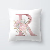 HULIANFU Pink Letter Decorative Floral Pillow Gold Alphabet Cushion for Sofa Polyester Pillowcase Decoration Salon