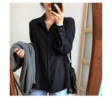 hulianfu Summer New Arrival Women Solid Black Chiffon Blouse Long Sleeve Casual Shirt Women's Korean BF Style Chic Tops Feminina Blusa T0