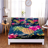 HULIANFU Pink Flower Digital Printed 3pc Polyester  Fitted Sheet Mattress Cover Four Corners with Elastic Band Bed Sheet Pillowcases