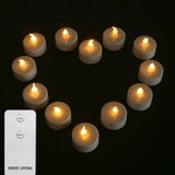 HULIANFU Pack of 12/24 Flickering Remote Control Candles Warm White/Yellow Electric Flameless Tealights For Valentine  Day Decoration