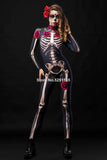 HULIANFU Women Cosplay Skeleton Rose Sexy Bodysuit Halloween Devil Ghost Specter Jumpsuit Romper Party Carnival Performance Scary Costume