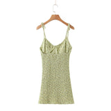 Hulianfu New Casual Chic Floral Print Sling Mini Dress Women Holiday Bow V-neck Dress Summer Sexy Backless Ladies Dresses