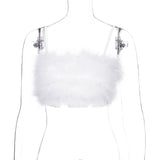 Hulianfu fake fur patchwork sleeveless tube sexy crop tops autumn winter women pink streetwear pur outfits camis