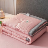 HULIANFU Summer Air Conditioning Quilt Washed Cotton Throw Blanket Quilting Thin Comforter Cooling Duvet Quilted Quilt Solid Color