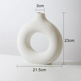 HULIANFU Nordic Vase Circular Hollow Ceramic Donuts Flower Pot Home Living Room Decoration Accessories Interior Office Desktop Decor Gift