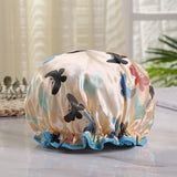 HULIANFU Waterproof Shower Cap Double Layer Elastic Bath Hat Bathing Cap For Women Spa Bathing Accessory Hair Salon Bathroom Product