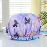 HULIANFU Waterproof Shower Cap Double Layer Elastic Bath Hat Bathing Cap For Women Spa Bathing Accessory Hair Salon Bathroom Product