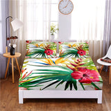 HULIANFU Pretty Flower Digital Printed 3pc Polyester  Fitted Sheet Mattress Cover Four Corners with Elastic Band Bed Sheet Pillowcases