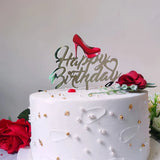 HULIANFU New High Heels Lady Happy Birthday Acrylic Cake Topper Wedding Girls Cake Toppers for 16 18 21 Birthday Party Cake Decorations