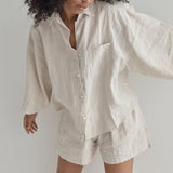 hulianfu Summer Casual Two-piece Suit  Women's Retro Fashion Shorts Suites Shirt High Waist Loose Bohemian Shorts Women's Suit Top