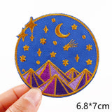 HULIANFU Van Gogh Embroidered Patches on Clothes DIY Cartoon Wave Applique Clothing Thermoadhesive Patches for Clothing DIY