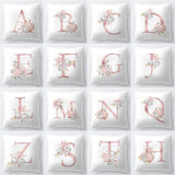 HULIANFU Pink Letter Decorative Floral Pillow Gold Alphabet Cushion for Sofa Polyester Pillowcase Decoration Salon