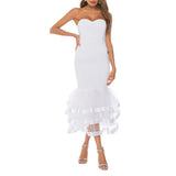 Women Sexy Tube Top Black Dresses Mesh Patchwork Off Shoulder Bodycon Evening Party Wedding Celebrate Event Robes Gown